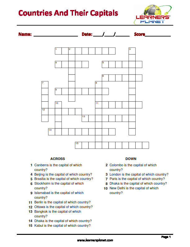 Countries and their capitals crossword puzzle download